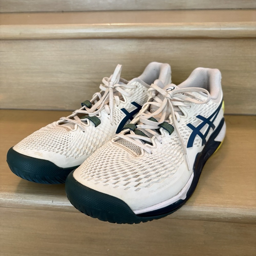 Asics Gel Resolution 9 Mens "White Teal" Tennis Shoes Size 11.5 Wide Pickleball